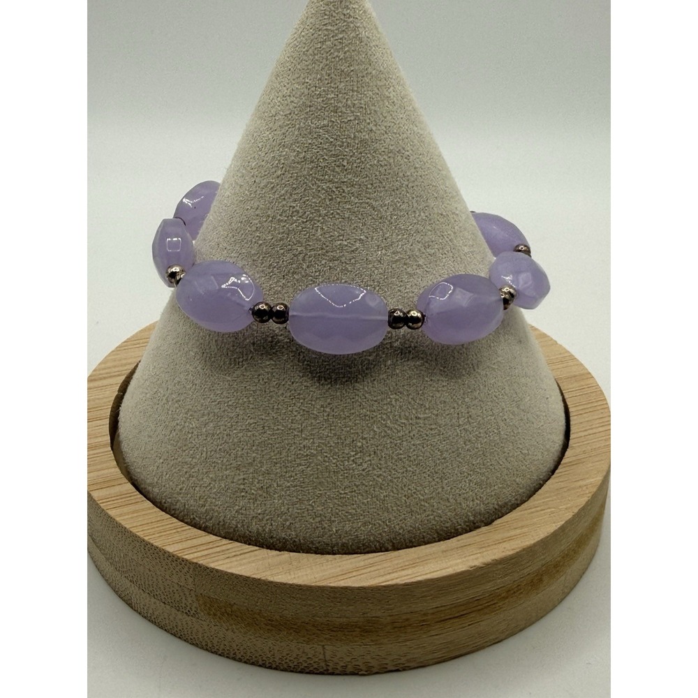 Vintage Sterling Silver Lavender Glass Bead Bracelet 6.25"